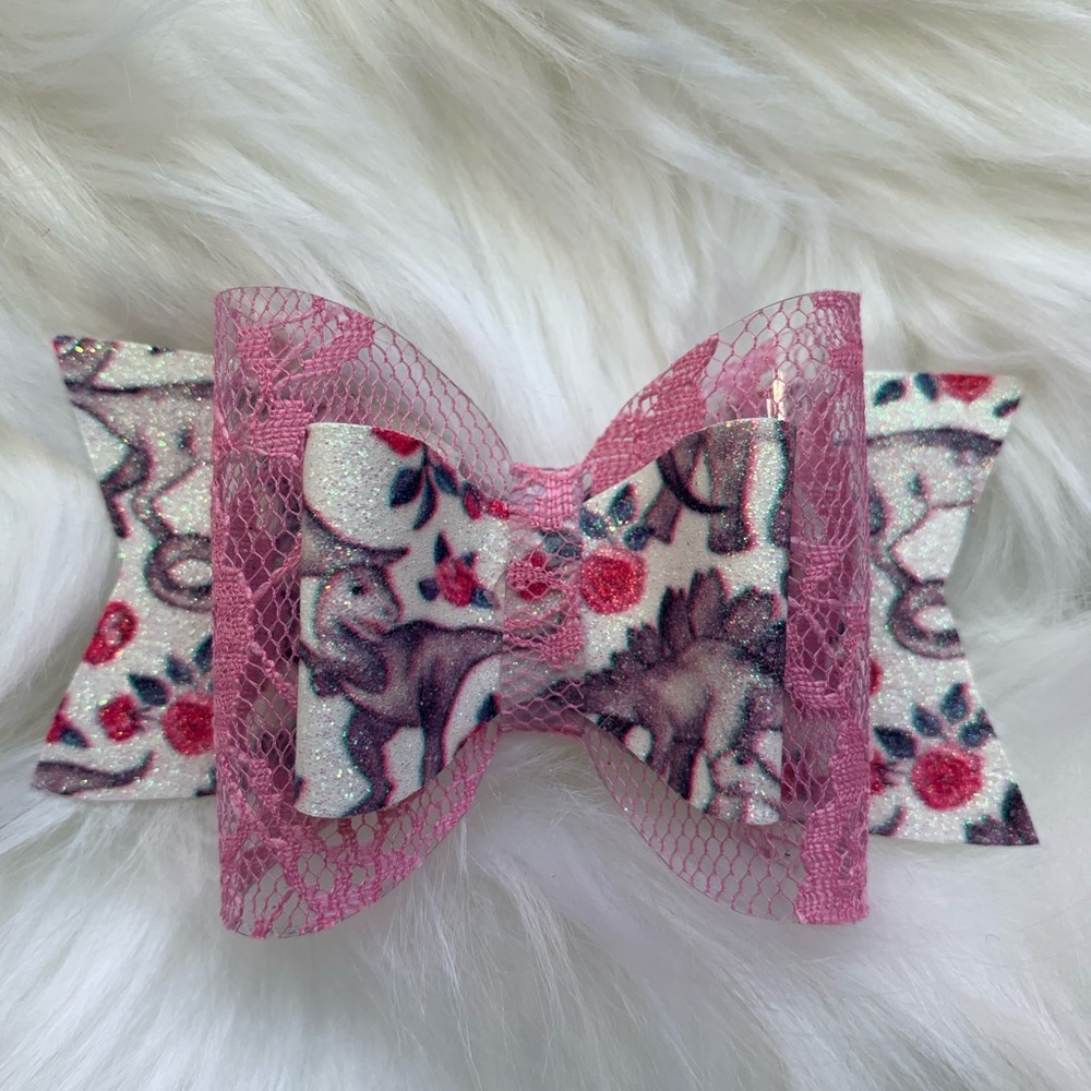 Floral Dinosaur Handmade Hair bow